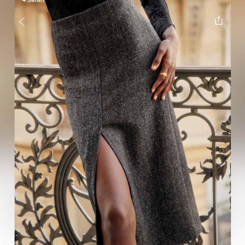 NWT Sezane Eloane Gray Herringbone Skirt - Picture 3 of 12